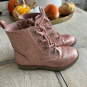 Little Girl ankle combat boots, sparkly pink, Size 10